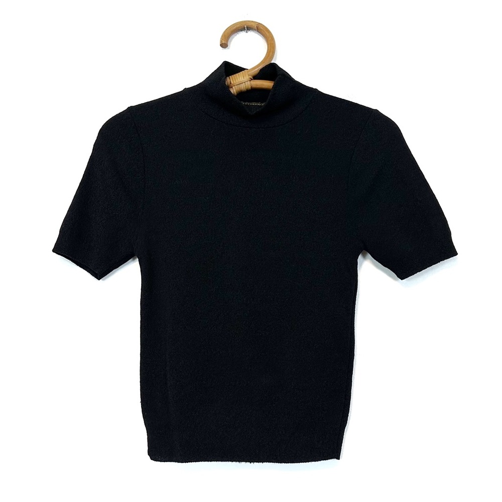 Vintage | Free People | Black Stretch Knit Mock Neck Cropped Short Sleeve S